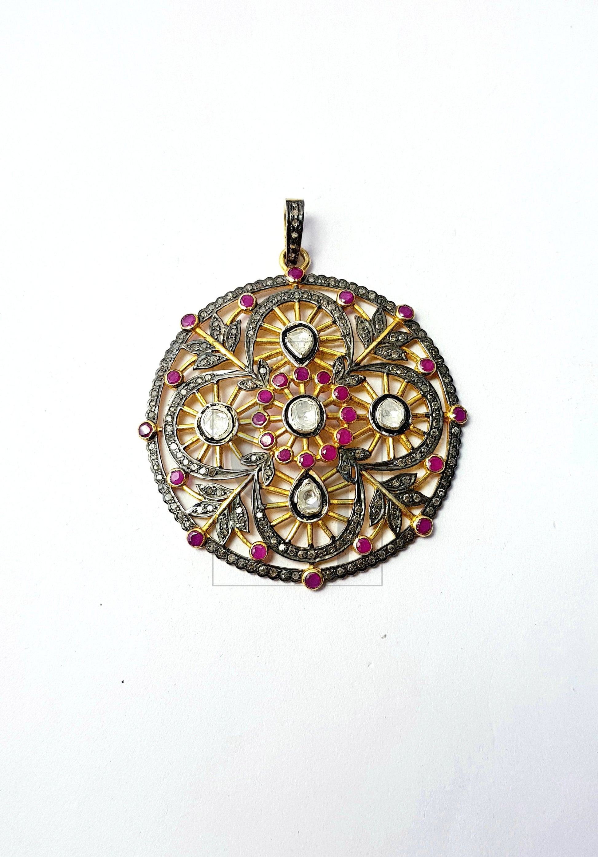 Very beautiful 14k gold finish Rosecut pave diamond pendant 925 sterling silver handmade finish diamond charm polki pendant jewelry
