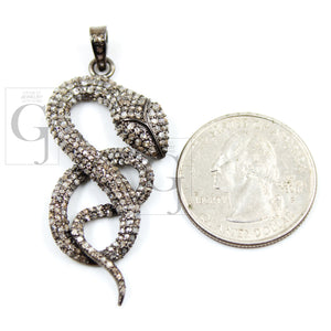 Beautiful Antique Look Snake Pendant Rosecut Pave Diamond Pendant 925 Sterling Silver Handmade Finish Diamond Jewelry Necklace Pendant