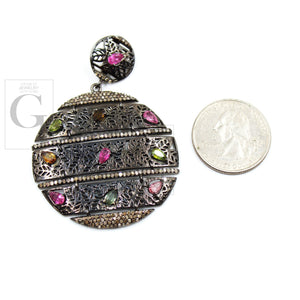 Antique tourmaline pendant Rosecut pave diamond pendant sterling silver handmade finish diamond jewelry necklace pendant jewelry charms