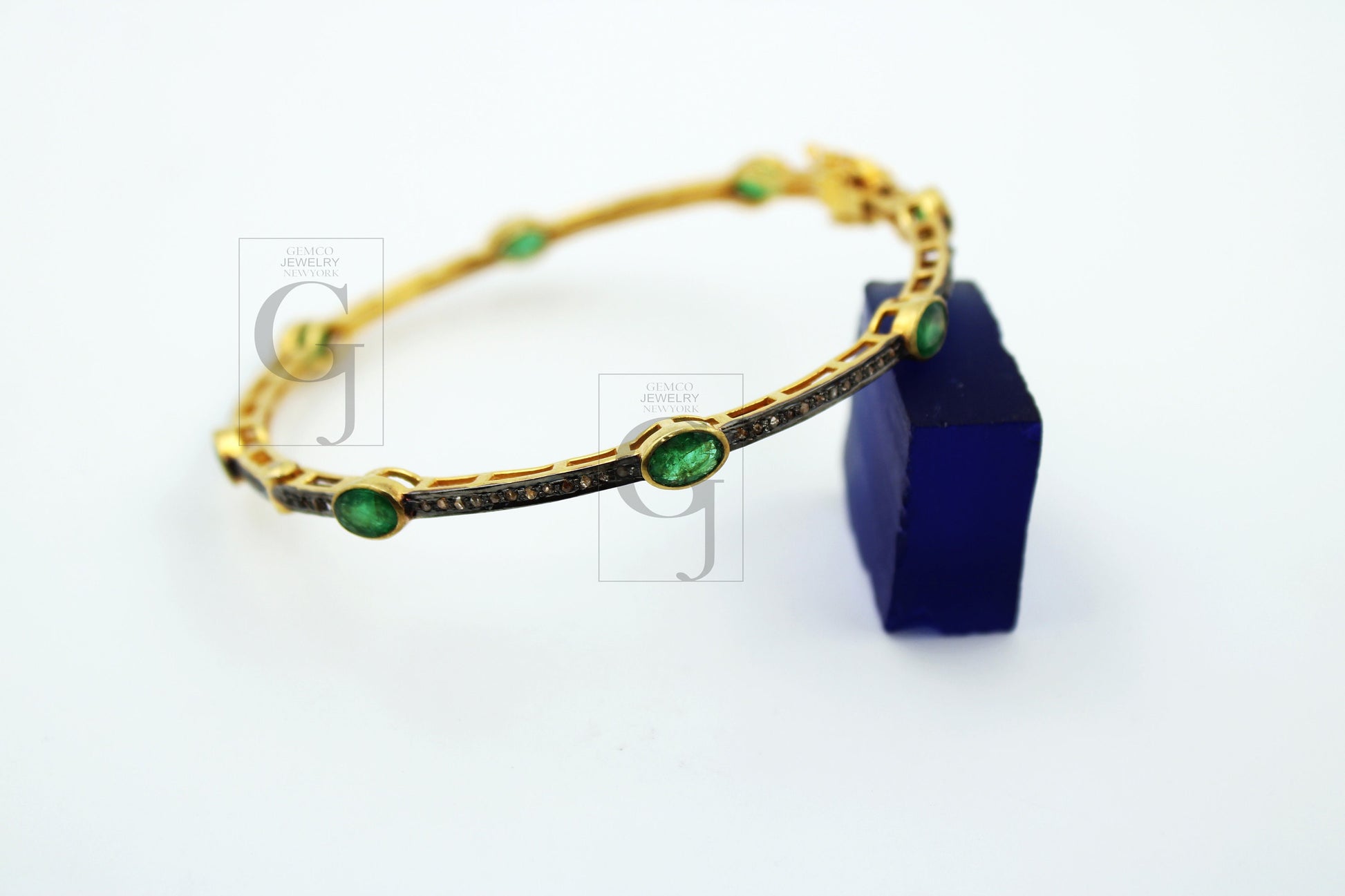 Very Beautiful 14k Gold Emerald Bangle Rosecut Pave Diamond Bangle Bracelet 925 Sterling Silver Handmade Finish Diamond Bangle Bracelet