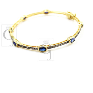 Very Beautiful 14k Gold Kyanite Bangle Rosecut Pave Diamond Bangle Bracelet 925 Sterling Silver Handmade Finish Diamond Bangle Bracelet