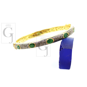 Fashionable 14k gold emerald bangle Rosecut pave diamond bangle bracelet 925 sterling silver handmade finish diamond bangle bracelet