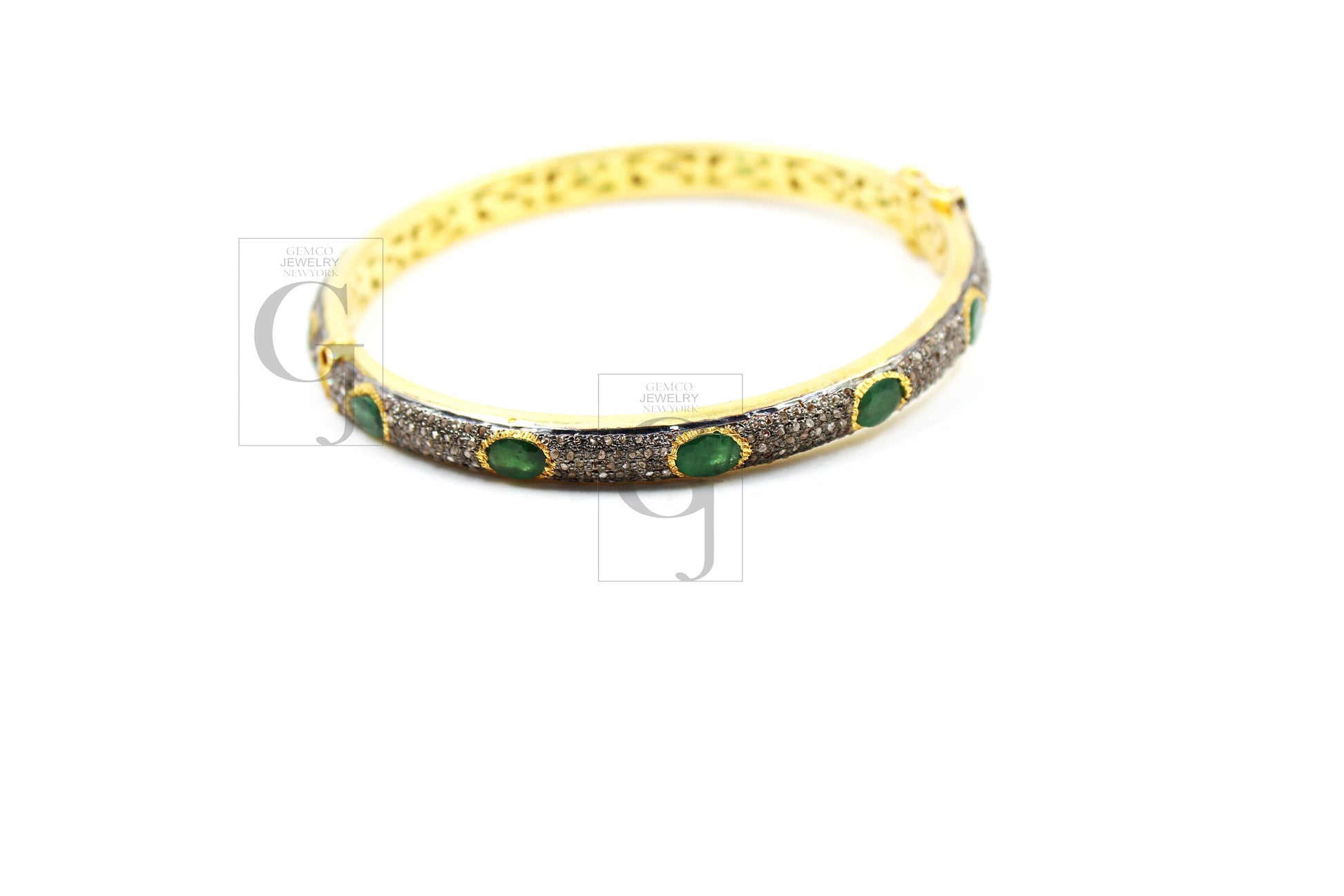 Fashionable 14k gold emerald bangle Rosecut pave diamond bangle bracelet 925 sterling silver handmade finish diamond bangle bracelet