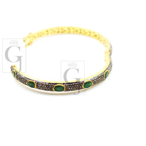 Fashionable 14k gold emerald bangle Rosecut pave diamond bangle bracelet 925 sterling silver handmade finish diamond bangle bracelet