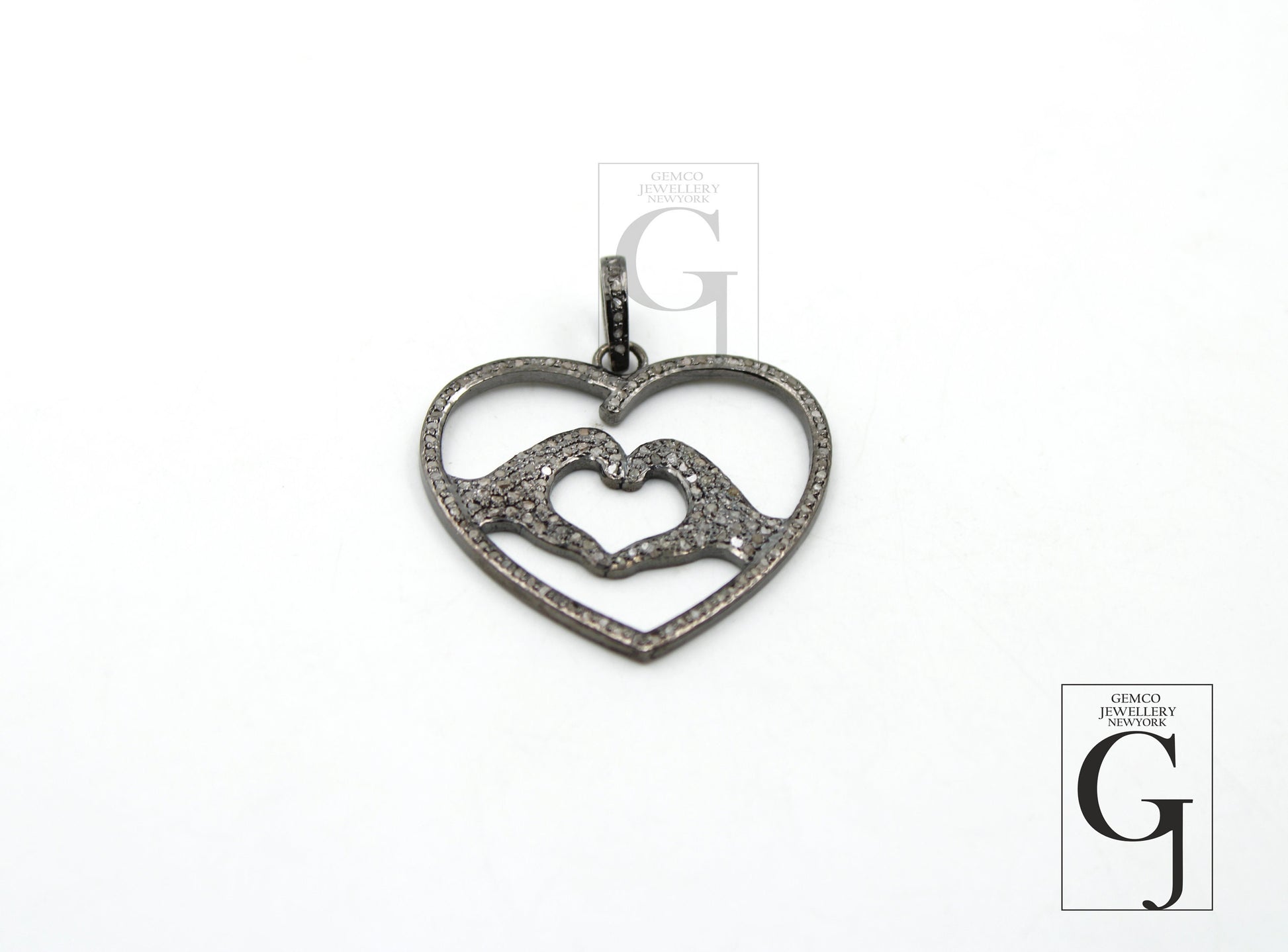 One of a Kind Heart Designer Pendant Rosecut Pave Diamond Pendant 925 Sterling Silver Handmade Finish Diamond Jewelry Necklace Pendant