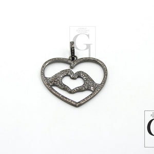 One of a Kind Heart Designer Pendant Rosecut Pave Diamond Pendant 925 Sterling Silver Handmade Finish Diamond Jewelry Necklace Pendant