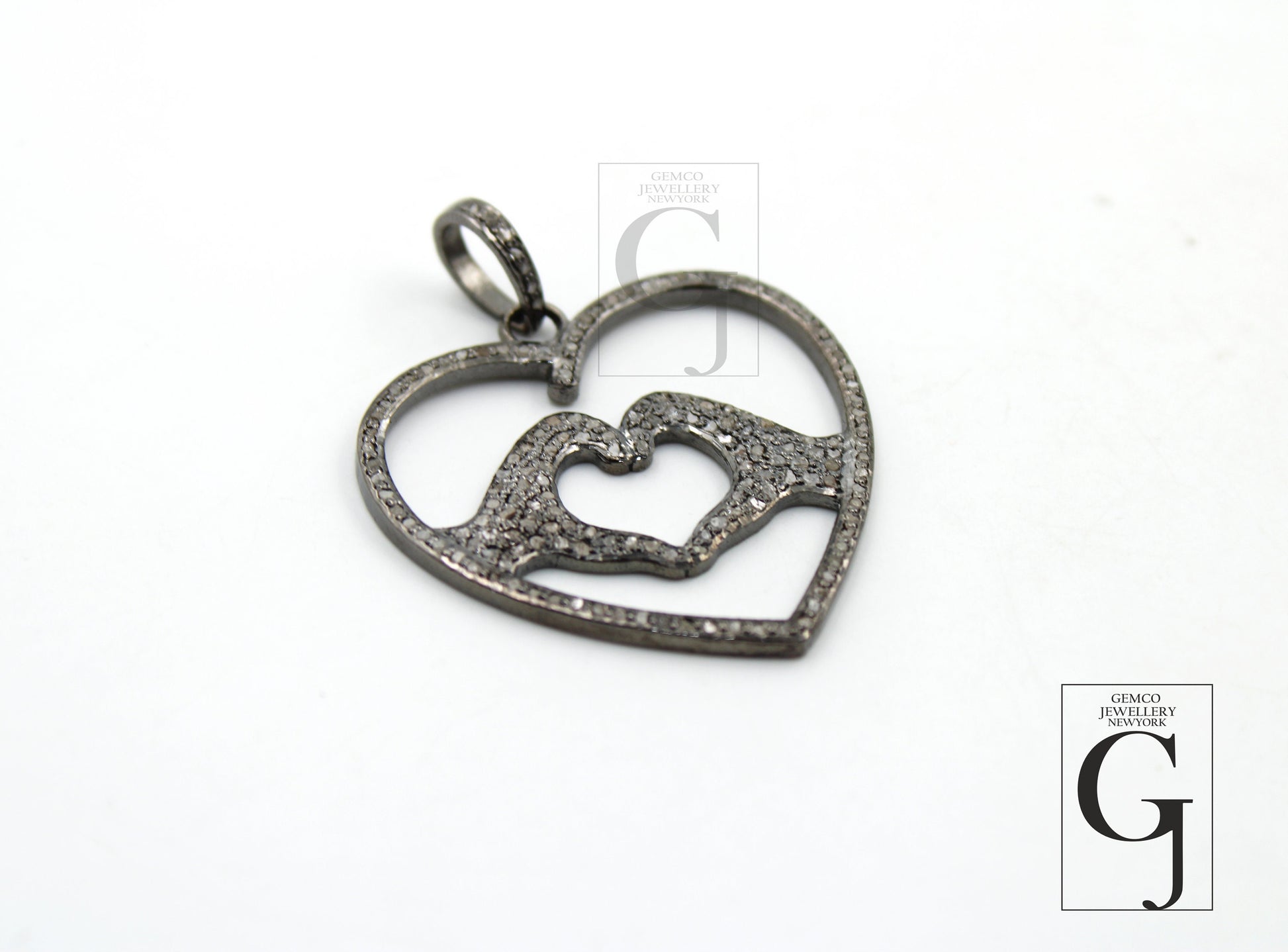 One of a Kind Heart Designer Pendant Rosecut Pave Diamond Pendant 925 Sterling Silver Handmade Finish Diamond Jewelry Necklace Pendant