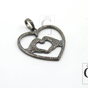 One of a Kind Heart Designer Pendant Rosecut Pave Diamond Pendant 925 Sterling Silver Handmade Finish Diamond Jewelry Necklace Pendant