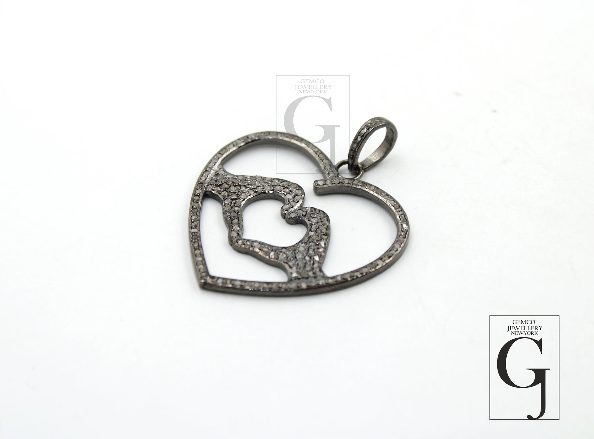 One of a Kind Heart Designer Pendant Rosecut Pave Diamond Pendant 925 Sterling Silver Handmade Finish Diamond Jewelry Necklace Pendant