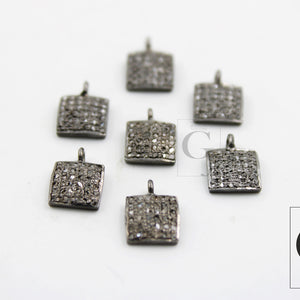 Antique Look Square Shaped Charms Designer Rosecut Pave Diamond Pendant 925 Sterling Silver Handmade Finish Diamond Charms Necklace Pendant