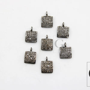 Antique Look Square Shaped Charms Designer Rosecut Pave Diamond Pendant 925 Sterling Silver Handmade Finish Diamond Charms Necklace Pendant