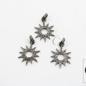 Antique Look Sunburst Oxidized Designer Rosecut Pave Diamond Pendant 925 Sterling Silver Handmade Finish Diamond Charms Necklace Pendant