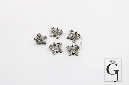 Beautiful Designer Butterfly Necklace Charm Rosecut Pave Diamond Pendant 925 Sterling Silver Handmade Finish Diamond Charms Necklace Pendant