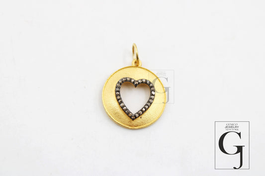 14k Gold heart pendant Rosecut pave diamond pendant 925 sterling silver handmade finish diamond charms necklace pendant jewelry