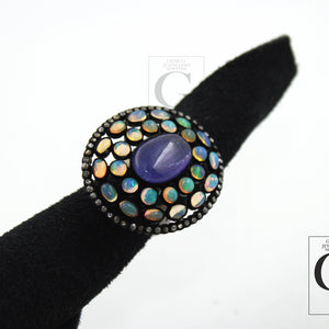 Very beautiful tanzanite and Opal designer ring Rosecut pave diamond rings 925 sterling silver handmade silver finish diamond ring