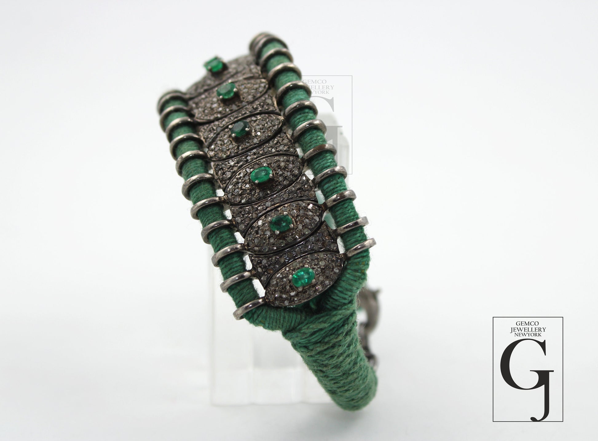 Antique Design Emerald Thread Bracelet Rosecut Pave Diamond Bangle Bracelet 925 Sterling Silver Handmade Finish Diamond Bangle Bracelet