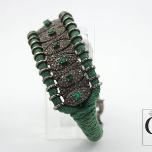 Antique Design Emerald Thread Bracelet Rosecut Pave Diamond Bangle Bracelet 925 Sterling Silver Handmade Finish Diamond Bangle Bracelet