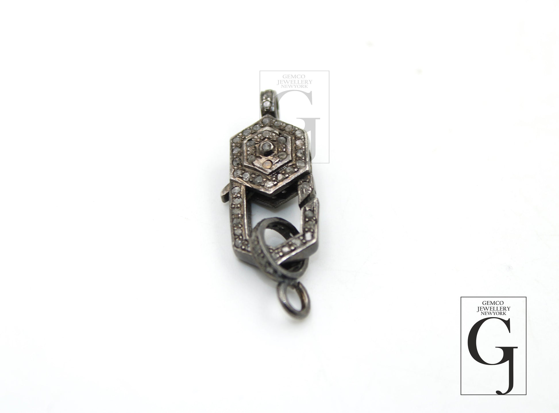 Antique Look Rosecut Pave Diamond  Design Lobster Clasps 925 Sterling Silver Handmade Finish Diamond Necklace Clasp