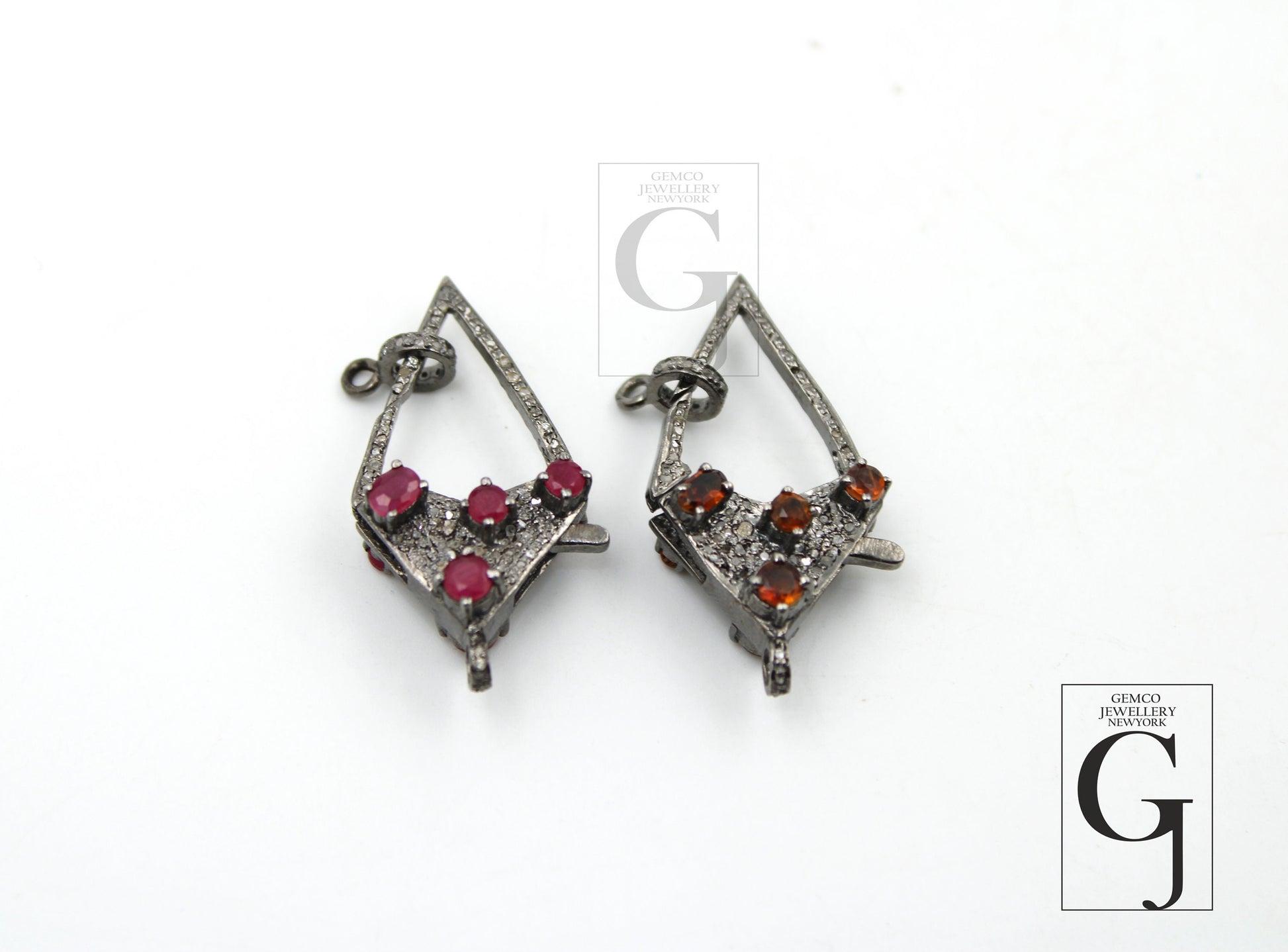 Antique Look Rosecut Pave Diamond Designer Lobster Clasp 925 Sterling Silver Handmade Finish Diamond/Sapphire/Ruby/Emerald Gemstone Clasp