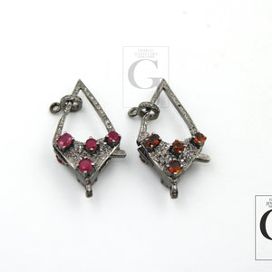 Antique Look Rosecut Pave Diamond Designer Lobster Clasp 925 Sterling Silver Handmade Finish Diamond/Sapphire/Ruby/Emerald Gemstone Clasp