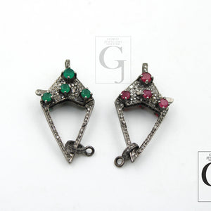 Antique Look Rosecut Pave Diamond Designer Lobster Clasp 925 Sterling Silver Handmade Finish Diamond/Sapphire/Ruby/Emerald Gemstone Clasp