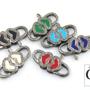 1pc Beautiful Enameling Rosecut Pave Diamond Design Spring Clasp 925 Sterling Silver Handmade Finish Diamond Clasp Ring Jewelry Pendant