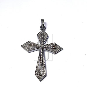 Pave diamond rosecut pendant 925 sterling silver pendant handmade diamond pendant cross design beautiful diamond pendant charm