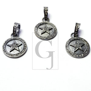 Star Design Rosecut Pave Diamond Pendant 925 Sterling Silver Handmade Finish Beautiful Diamond Pendant Jewelry