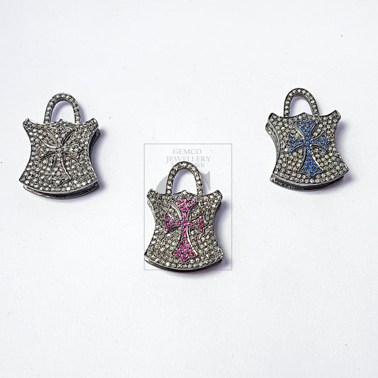 Pave diamond rosecut pendant 925 sterling silver pendant handmade diamond pendant beautiful latest design pad lock diamond pendant charm