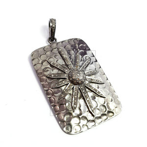 Rectangle shaped Sunburst designer diamond charm Pave diamond rosecut pendant 925 sterling silver pendant handmade beautiful diamond pendant