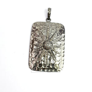 Rectangle shaped Sunburst designer diamond charm Pave diamond rosecut pendant 925 sterling silver pendant handmade beautiful diamond pendant
