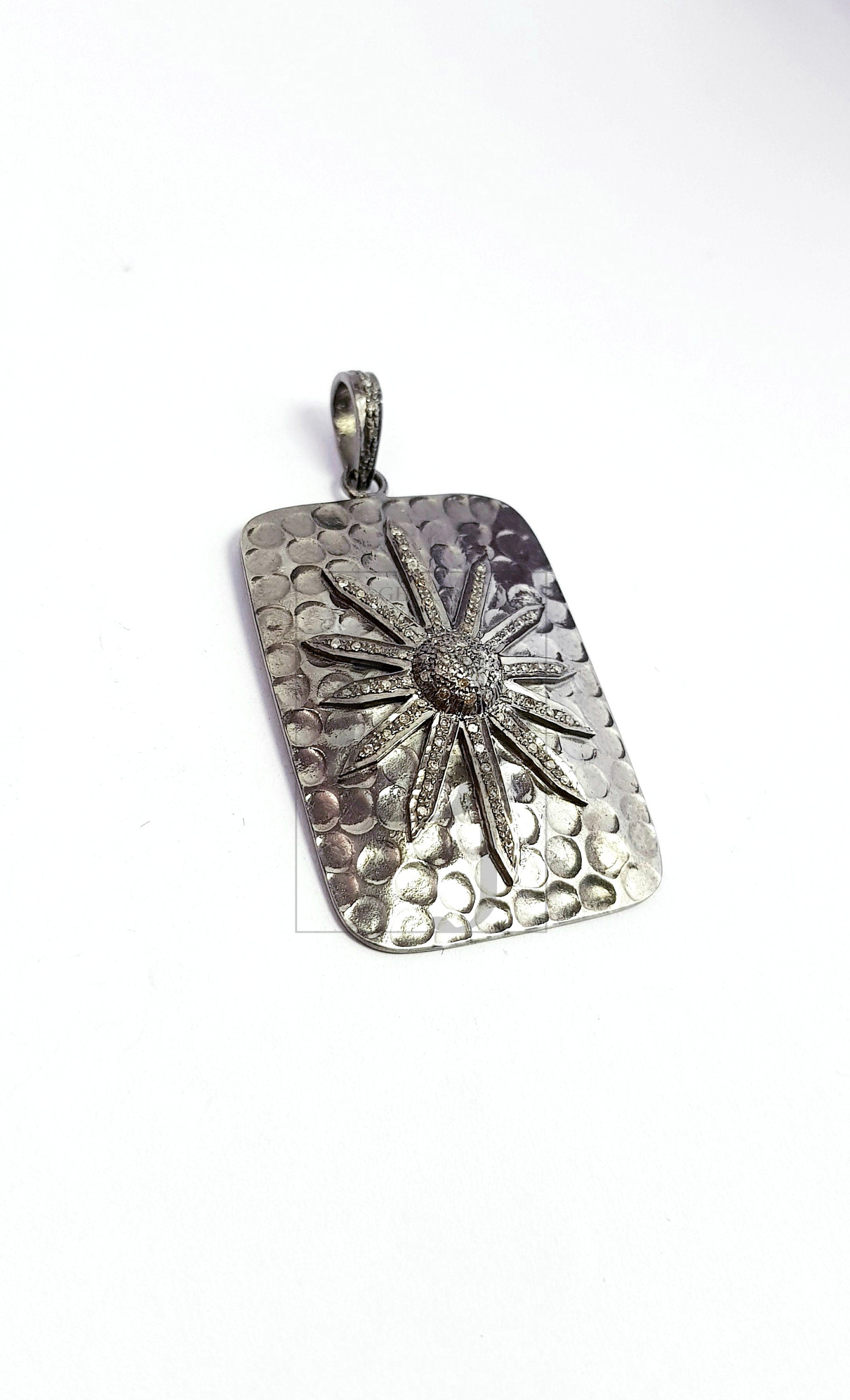 Rectangle shaped Sunburst designer diamond charm Pave diamond rosecut pendant 925 sterling silver pendant handmade beautiful diamond pendant