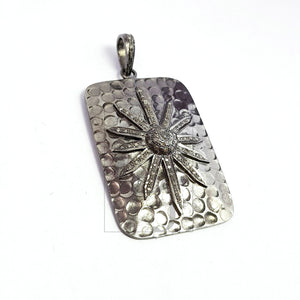 Rectangle shaped Sunburst designer diamond charm Pave diamond rosecut pendant 925 sterling silver pendant handmade beautiful diamond pendant