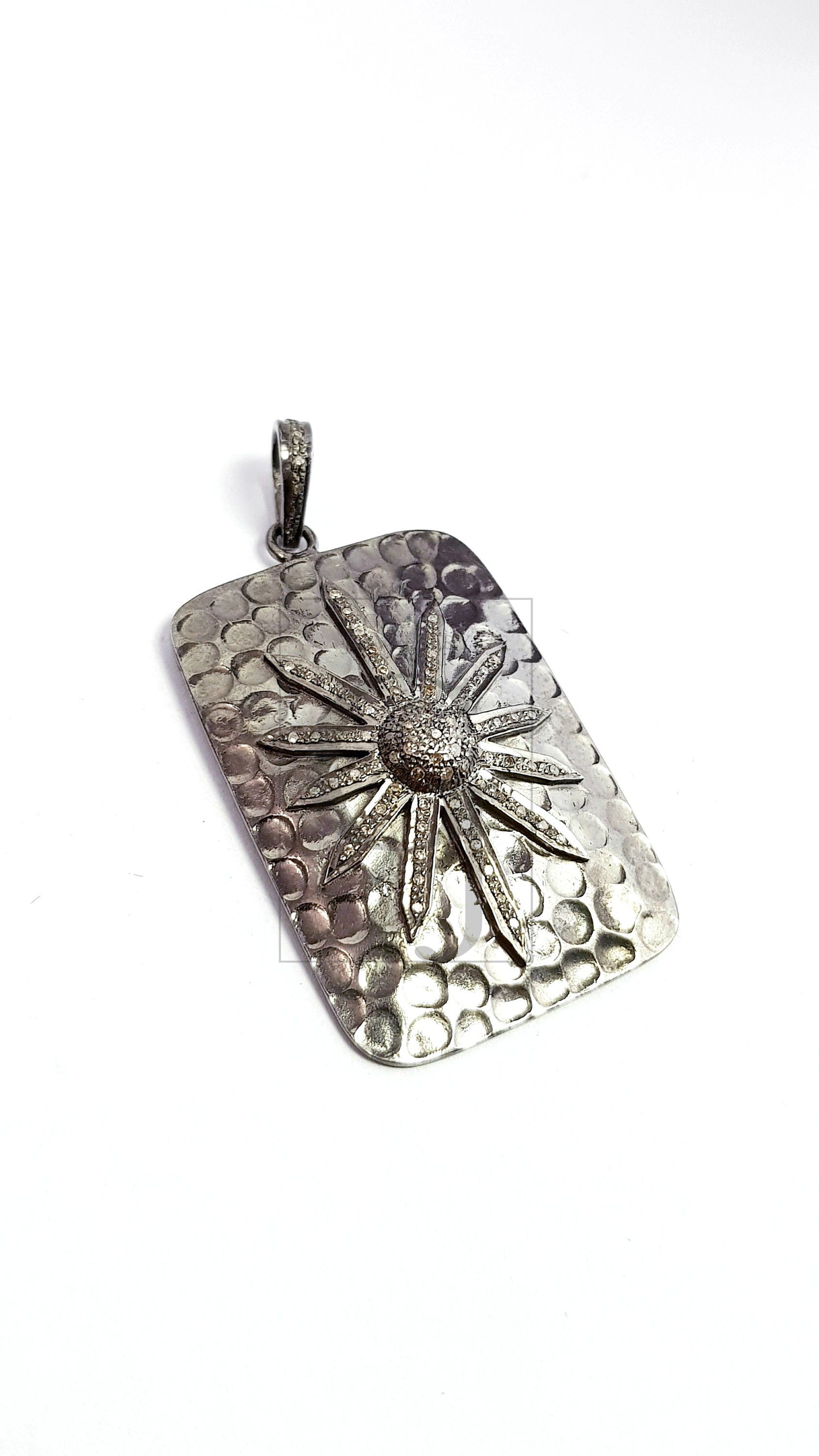 Rectangle shaped Sunburst designer diamond charm Pave diamond rosecut pendant 925 sterling silver pendant handmade beautiful diamond pendant