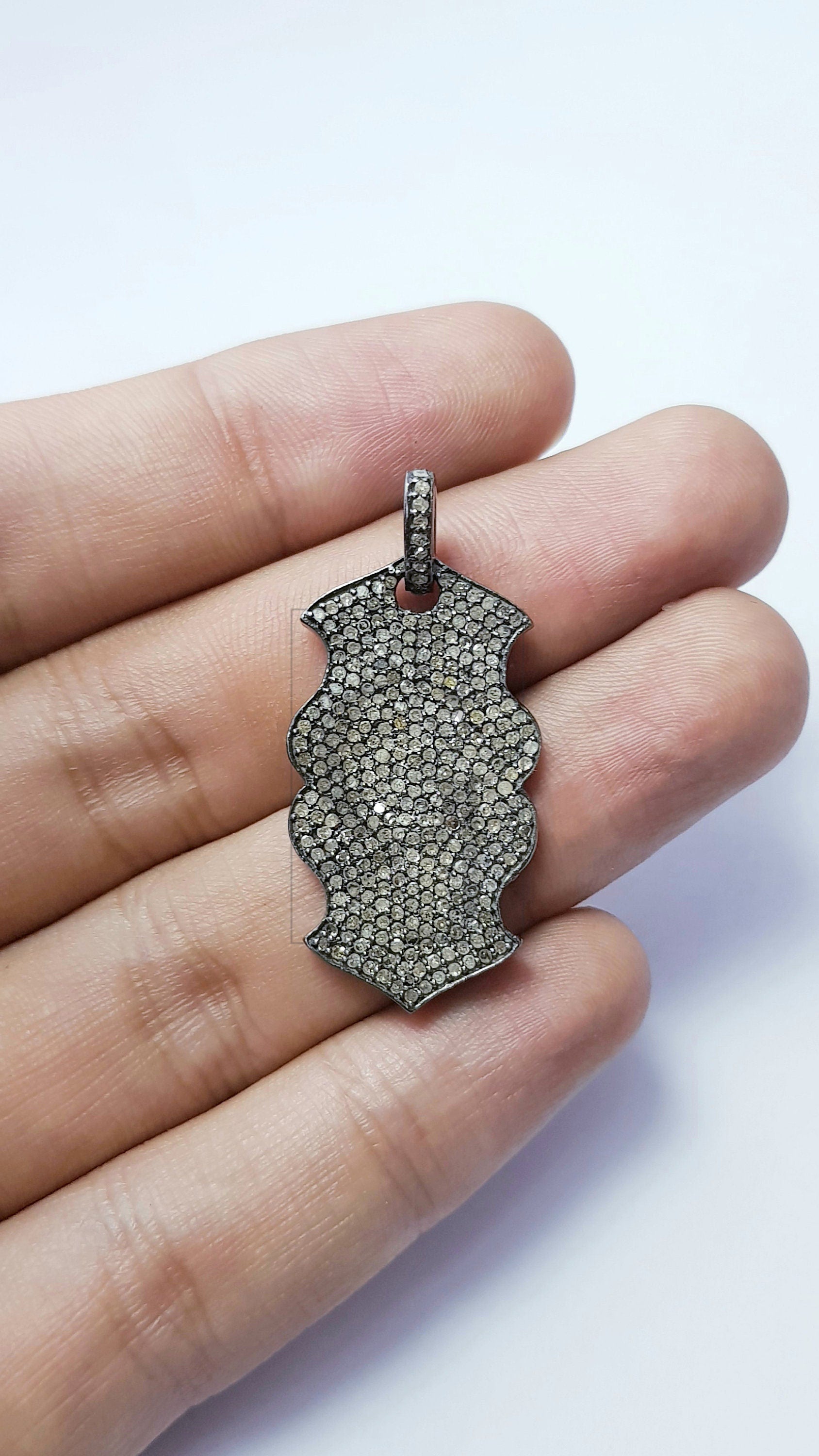 Antique Look Designer Rosecut Pave Diamond Pendant 925 Sterling Silver Handmade Victorian Look Oxidised  Dog Tag Diamond Pendant Jewelry