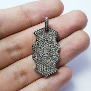 Antique Look Designer Rosecut Pave Diamond Pendant 925 Sterling Silver Handmade Victorian Look Oxidised  Dog Tag Diamond Pendant Jewelry