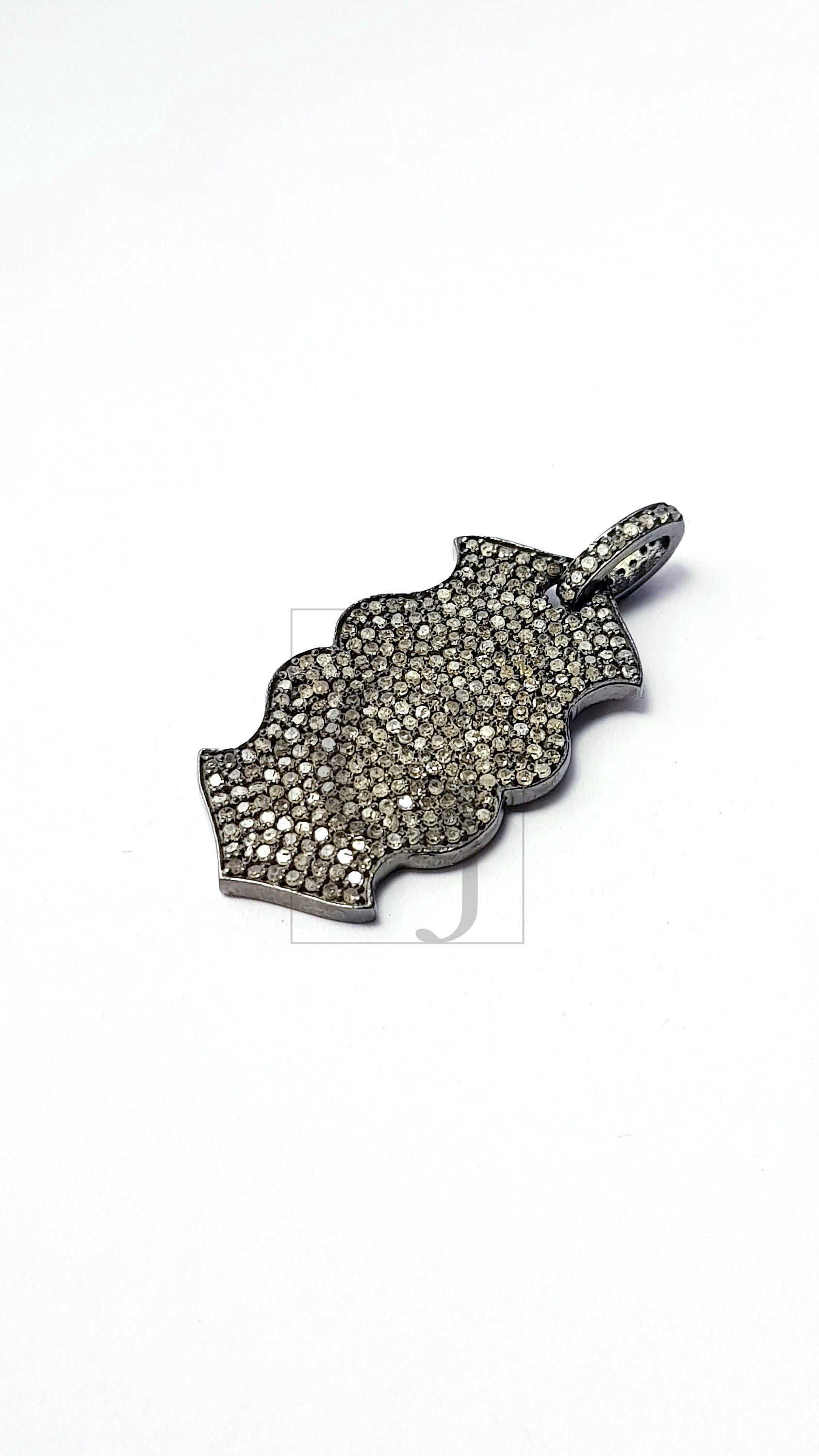 Antique Look Designer Rosecut Pave Diamond Pendant 925 Sterling Silver Handmade Victorian Look Oxidised  Dog Tag Diamond Pendant Jewelry