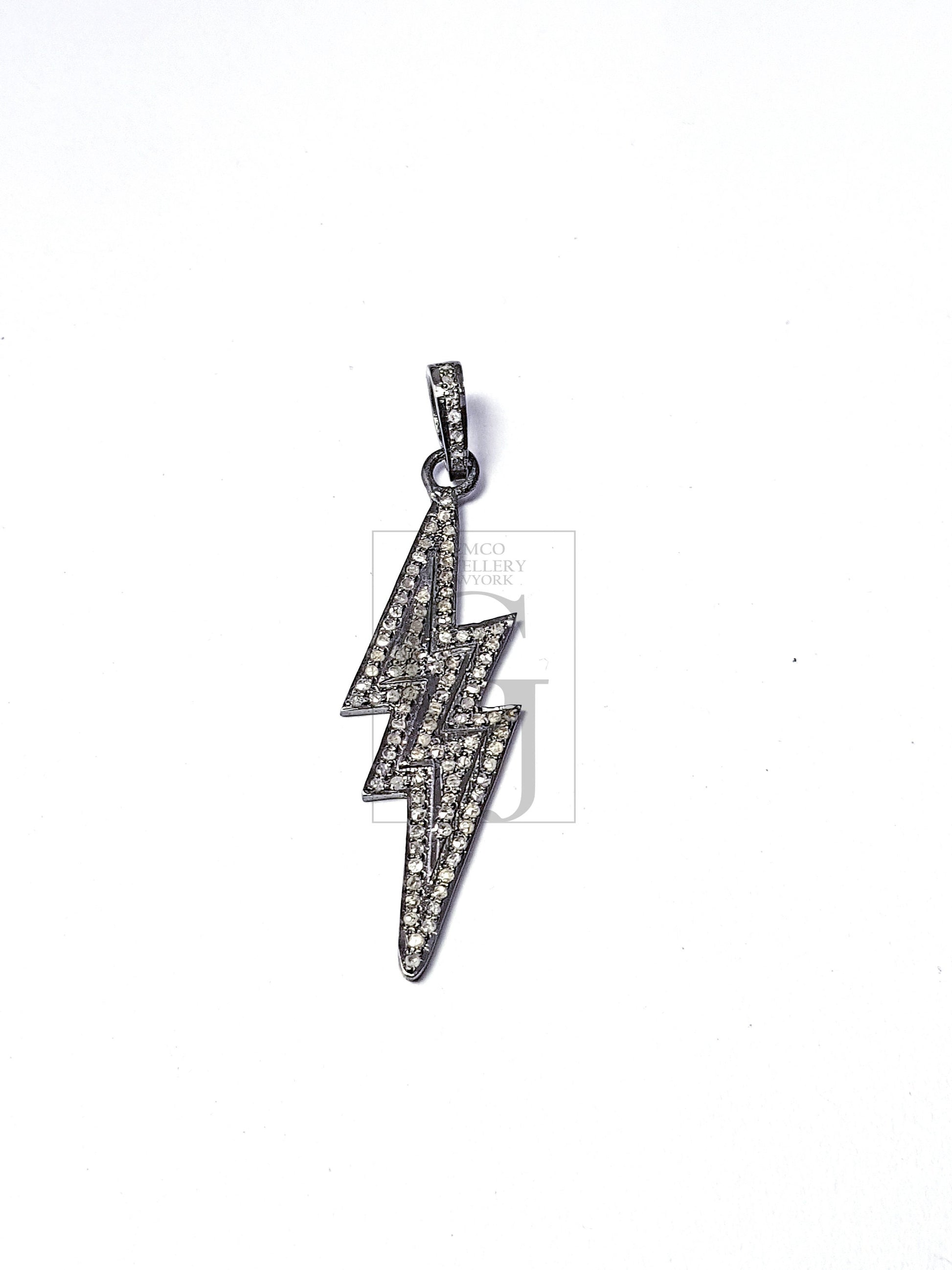 Pave Rosecut Handmade Diamond 925 Sterling Silver Lighting/ Thunder Design Diamond Pendant Charm