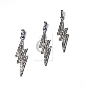 Pave Rosecut Handmade Diamond 925 Sterling Silver Lighting/ Thunder Design Diamond Pendant Charm