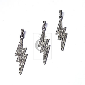 Pave Rosecut Handmade Diamond 925 Sterling Silver Lighting/ Thunder Design Diamond Pendant Charm