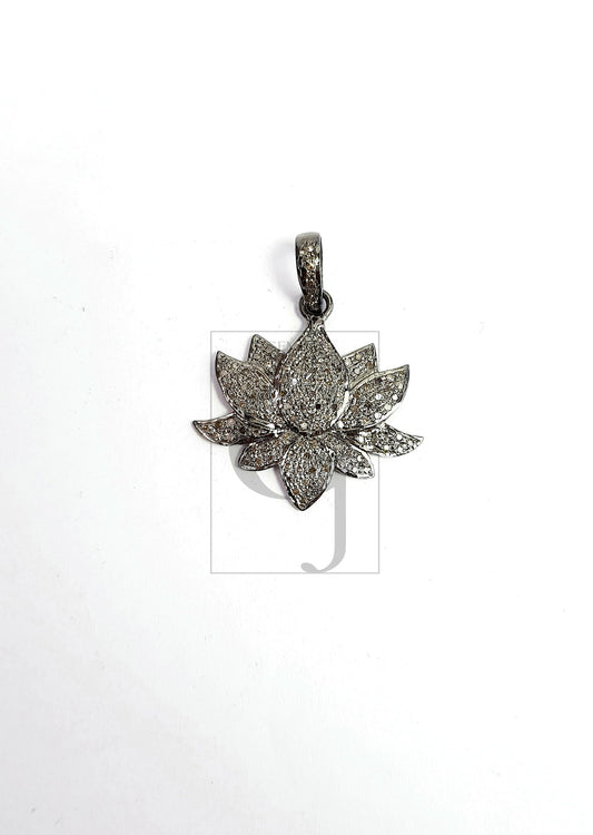 Very Beautiful Lotus Shaped Rosecut Pave Diamond Pendant 925 Sterling Silver Handmade Finish Flower Design Diamond Pendant Jewelry