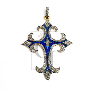 Enameling designer cross Shaped Rosecut pave diamond pendant 925 sterling silver handmade finish beautiful diamond pendant jewelry