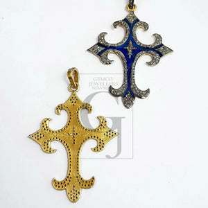 Enameling designer cross Shaped Rosecut pave diamond pendant 925 sterling silver handmade finish beautiful diamond pendant jewelry