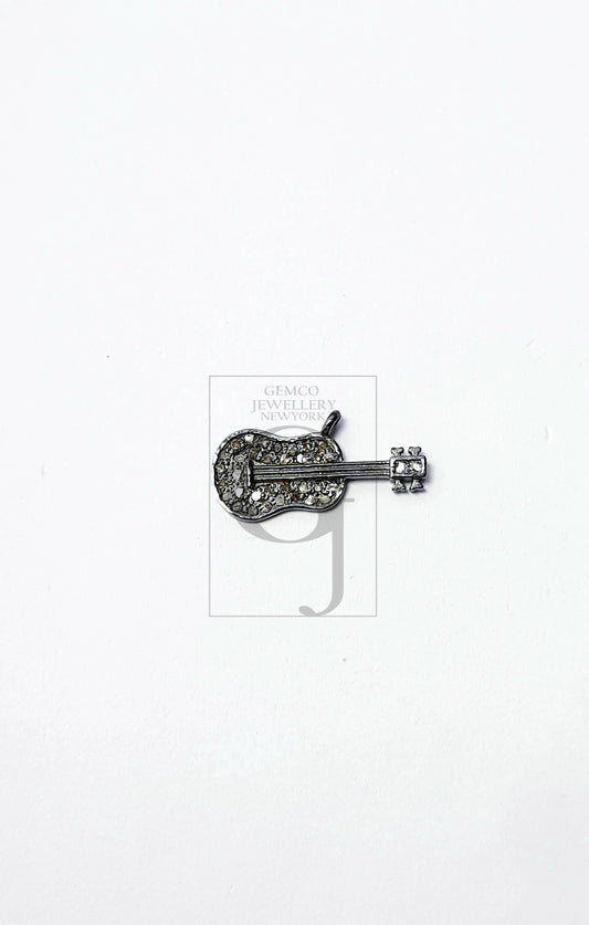 Beautiful Guitar Rosecut Pave Diamond Pendant 925 Sterling Silver Handmade Finish Diamond Pendant Jewelry