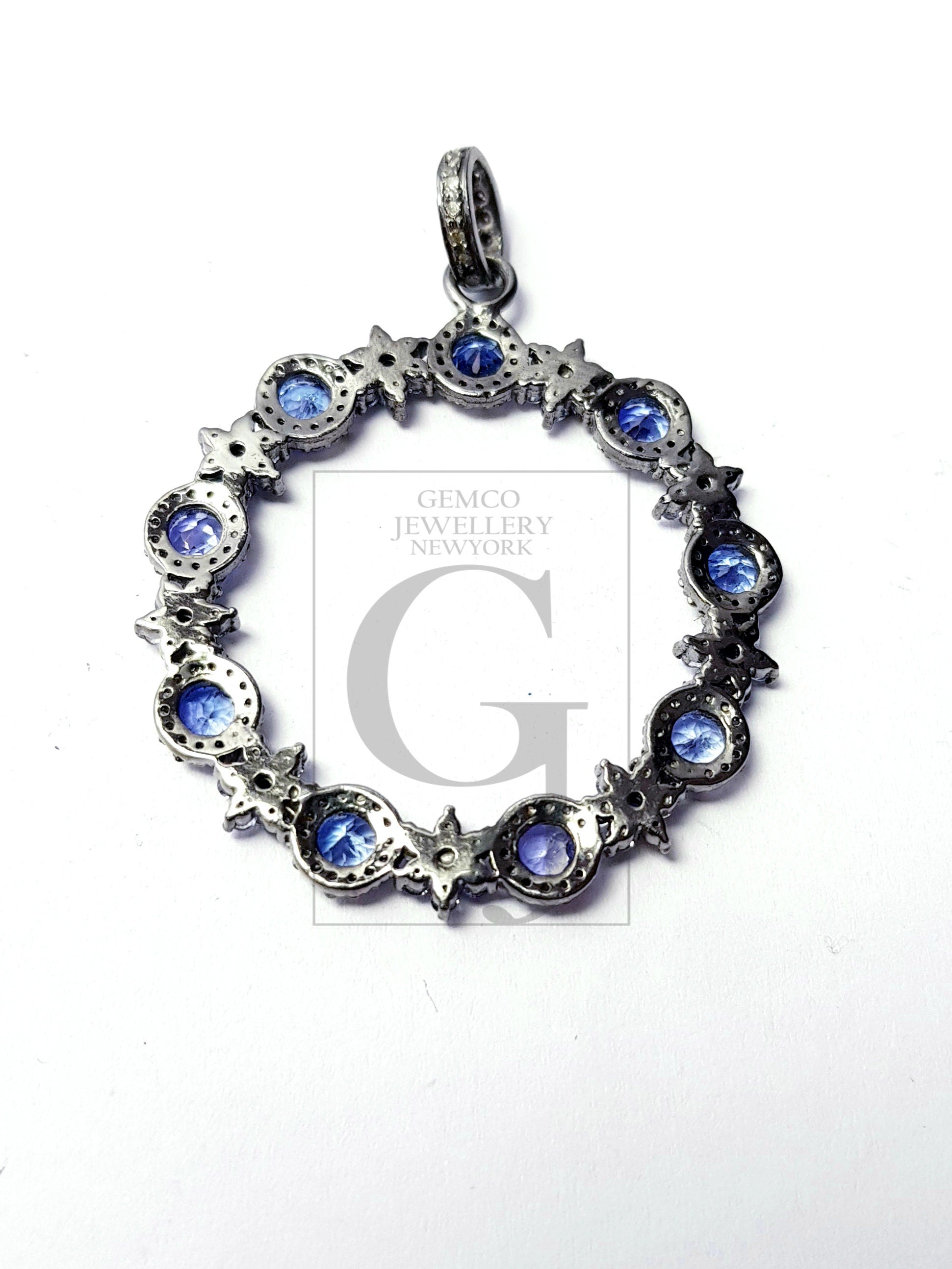 Beautiful Latest Designer Rosecut Pave Diamond Pendant 925 Sterling Silver Handmade Finish Real Natural Tanzanite Pendant Diamond Charms