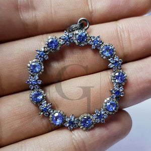 Beautiful Latest Designer Rosecut Pave Diamond Pendant 925 Sterling Silver Handmade Finish Real Natural Tanzanite Pendant Diamond Charms