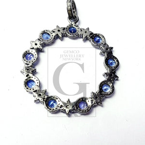 Beautiful Latest Designer Rosecut Pave Diamond Pendant 925 Sterling Silver Handmade Finish Real Natural Tanzanite Pendant Diamond Charms