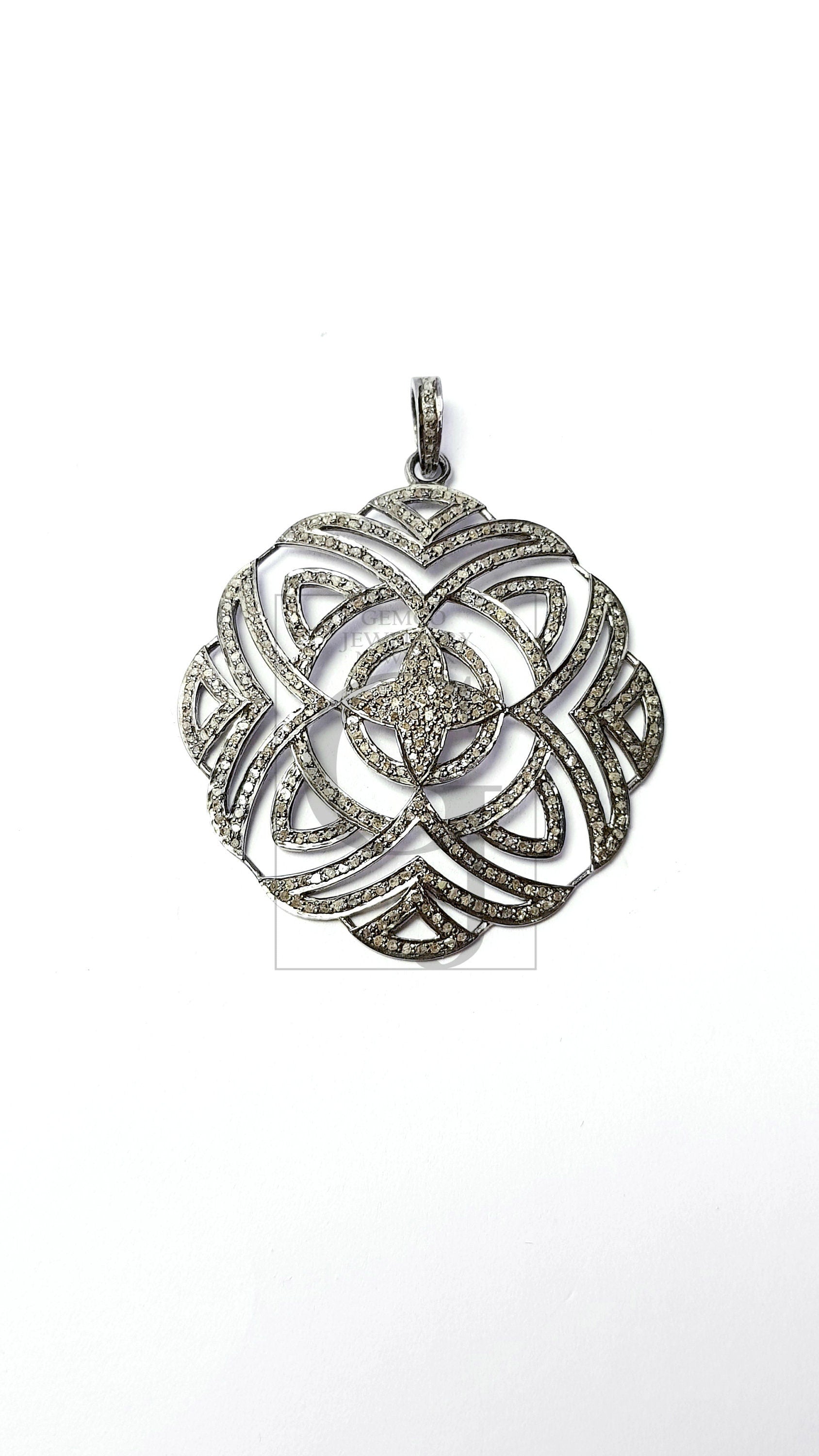 Beautiful Circle Rosecut Pave Diamond Pendant 925 Sterling Silver Handmade Latest Designer Finish Diamond Pendant Jewelry
