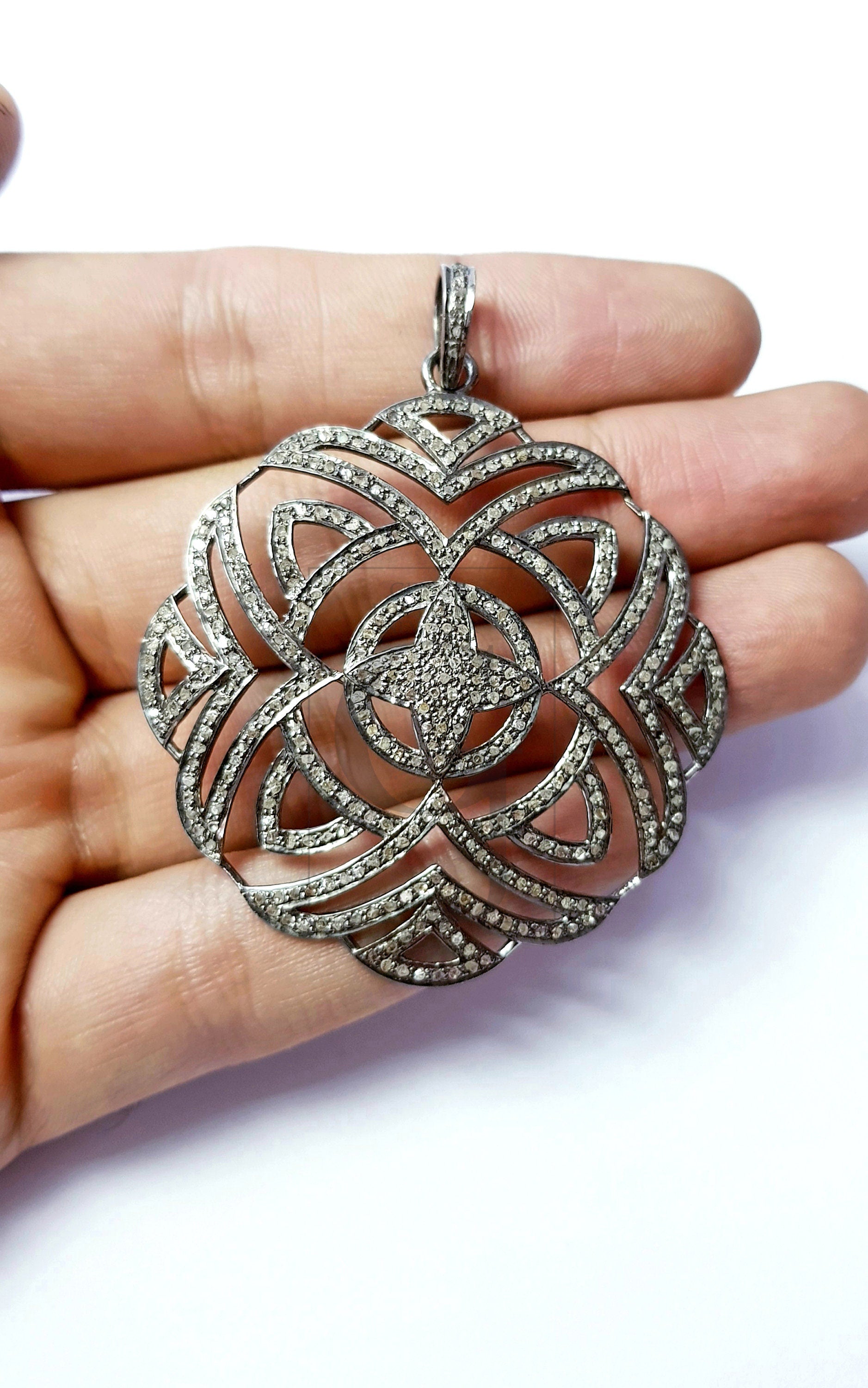 Beautiful Circle Rosecut Pave Diamond Pendant 925 Sterling Silver Handmade Latest Designer Finish Diamond Pendant Jewelry