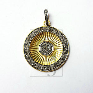 Beautiful Circle Rosecut Pave Diamond Pendant 925 Sterling Silver Handmade Finish Diamond Jewelry